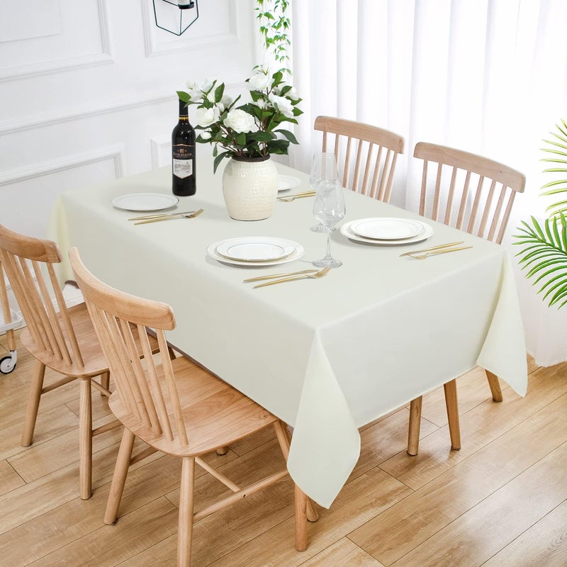 JUCFHY Luxury Stripe Fabric Table Cloths, Heavy Weight Classic 100% Polyester Tablecloths, No Iron, Water Resistance Soil Resistant Holiday Table Cover for Dining Room,60 Inch x 84 Inch Oblong,Ivory - Image 2
